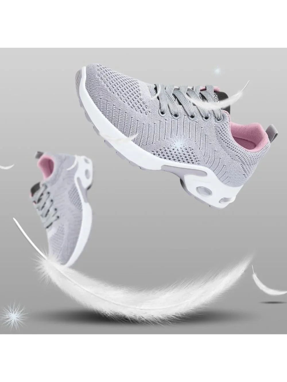 Women's Grey Grey Lightweight Air Cushion Mesh Breathable Casual Sneakers